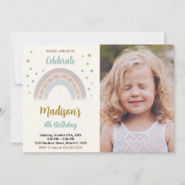 Rainbow Birthday-inbjudan med foto Inbjudningar