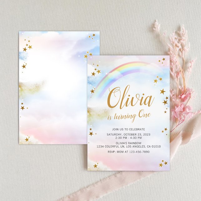 Rainbow Birthday Inbjudan Pastel Colorful Magic (Skapare uppladdad)