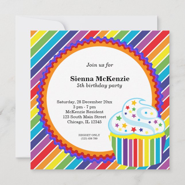 Rainbow Birthday Inbjudningar (Framsida)
