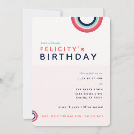 Rainbow Birthday Kids Rosa Blue Teal Party Inbjudningar