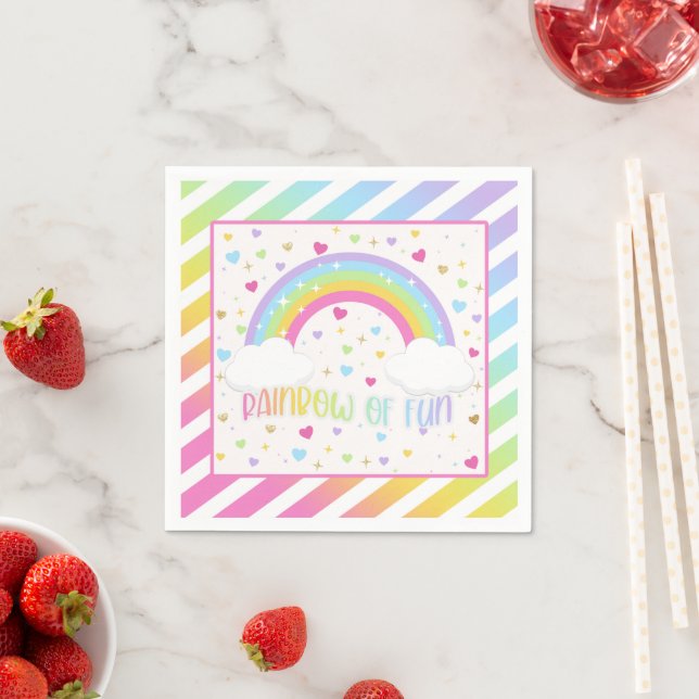 Rainbow Birthday Napkin - Pastel Pappersservett (Insitu)