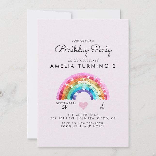  Rainbow Birthday Party Inbjudningar (Framsida)
