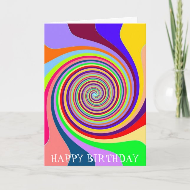 Rainbow Birthday psychedelic pop art candy swirl Kort (Framsida)