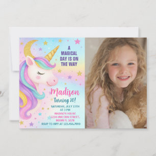 Rainbow Birthday Unicorn-inbjudan Inbjudningar