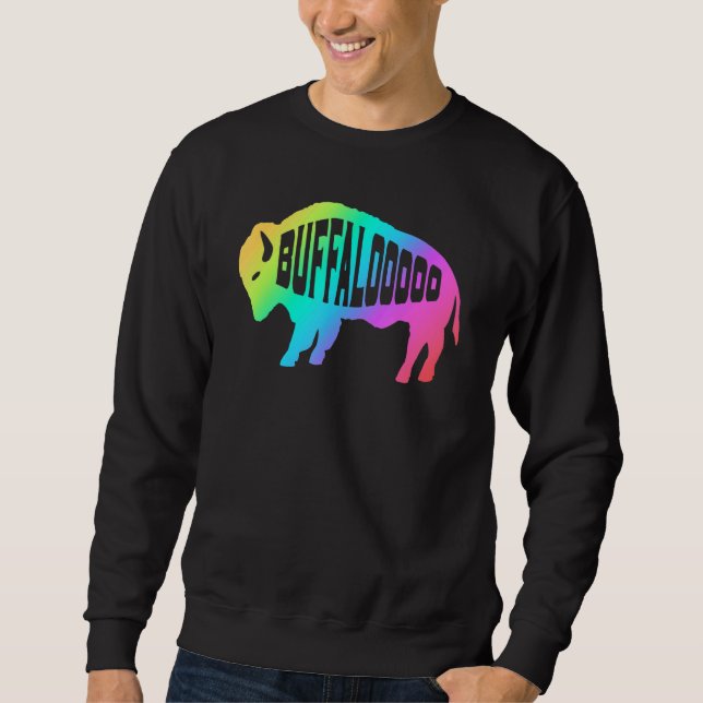 Rainbow Bison Buffalo Lång Ärmad Tröja (Framsida)