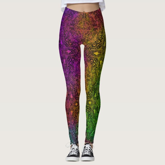 Rainbow & Black Medallion Leggings (Framsida)