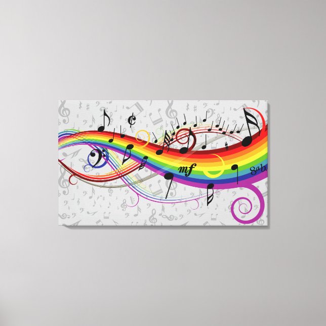 Rainbow Black Musik noter på Grått Canvastryck (Framsida)