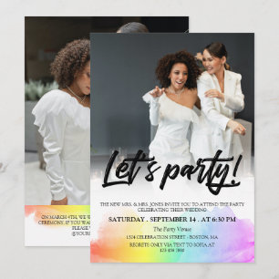Rainbow Black Push Script Låt oss Party Photo Inbjudningar