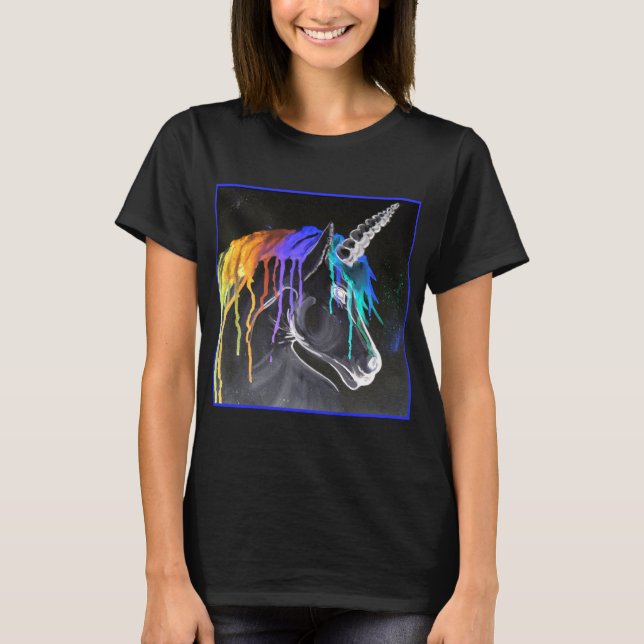 Rainbow Black Unicorn T Shirt (Framsida)