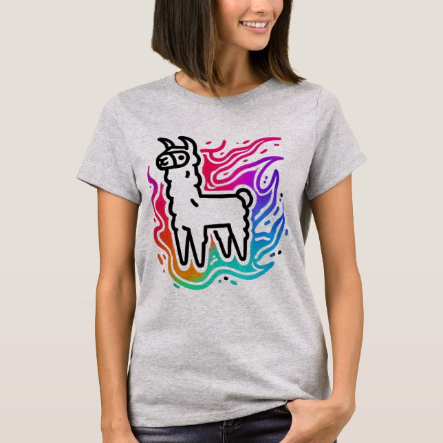 Rainbow Blaze Llama T Shirt (Framsida)