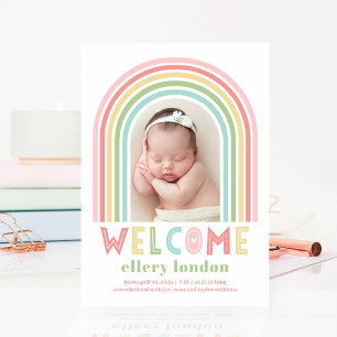 Rainbow Bliss Baby Birth Announcement Julkort