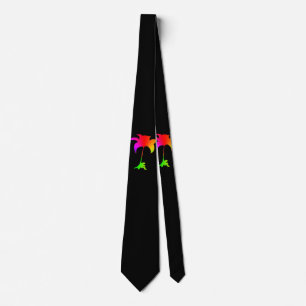 Rainbow Blommigt Black Tropical Neck Tie Slips