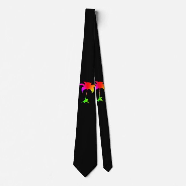 Rainbow Blommigt Black Tropical Neck Tie Slips (Framsida)
