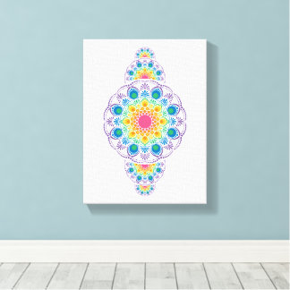 Rainbow Blommigt Fontän Ornamental Dot Mandala Canvastryck
