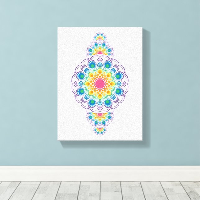 Rainbow Blommigt Fontän Ornamental Dot Mandala Canvastryck (Insitu (trägolv))