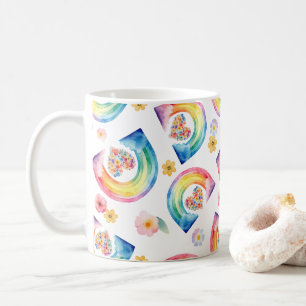 Rainbow Blommigt Heart Mugg - Bright Watercolor Gi