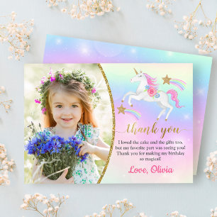 Rainbow Blommigt Magic Unicorn Girl Birthday Photo Tack Kort