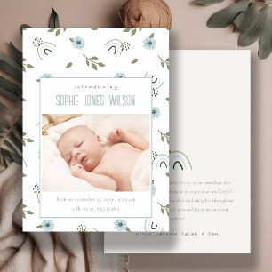 Rainbow Blommigt Photo Pojke Birth Notice Tack Kort