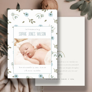 Rainbow Blommigt Photo Pojke Birth Notice Tack Kort