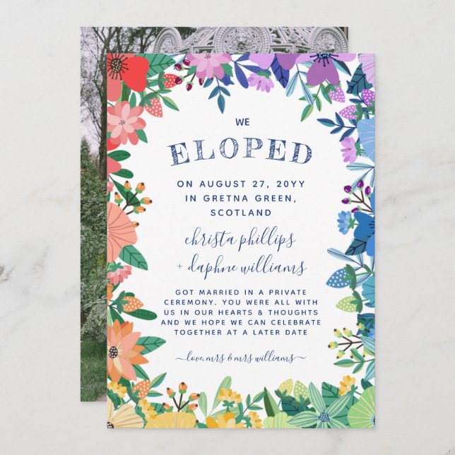 Rainbow Blommigt Ram LGBT vi Elope Meddelande (Fram/baksida)