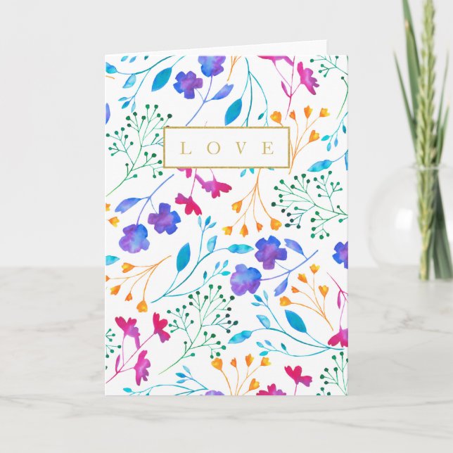Rainbow Blommönster Watercolor Hälsning Card Kort (Framsida)