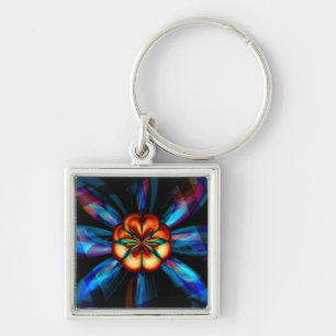Rainbow Bloom Fyrkantig Silverfärgad Nyckelring