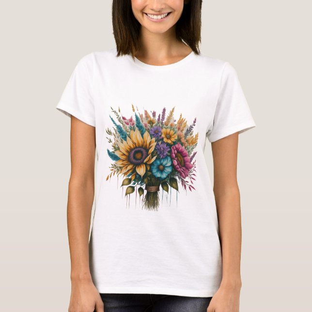 "Rainbow Blooms Bouquet" T Shirt (Framsida)