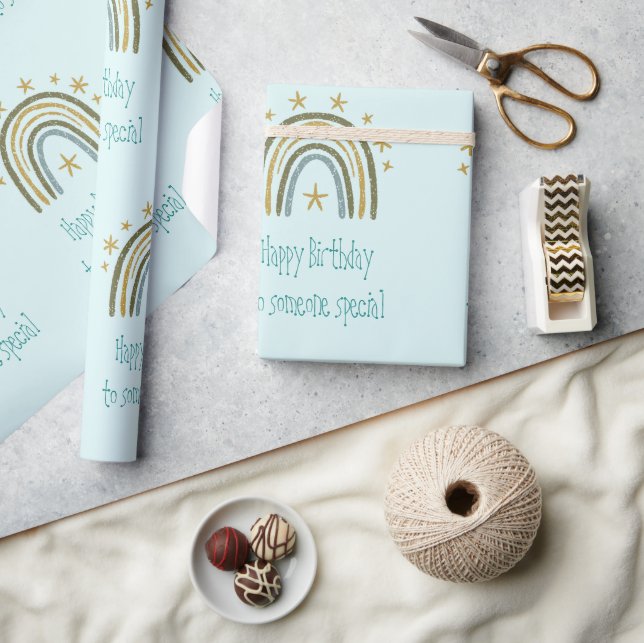 Rainbow Blue Guld Grattis på födelsedagen någon Sp Presentpapper (Hantverk)