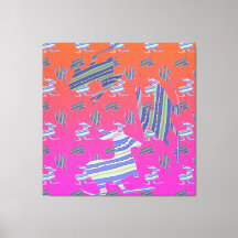 Rainbow Blue Kangaroo Stretched Kanvastryck