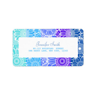 Rainbow Blue Rand Blommigt Birthday Adress Adressetikett