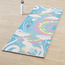 Rainbow Blue Unicorn Yoga Mat