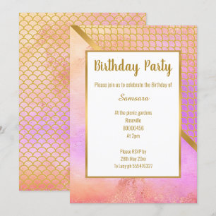 RAINBOW BLUR GULD SJÖJUNGFRU BIRTHDAY INBJUDNINGAR