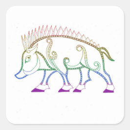 Rainbow Boar Fyrkantigt Klistermärke