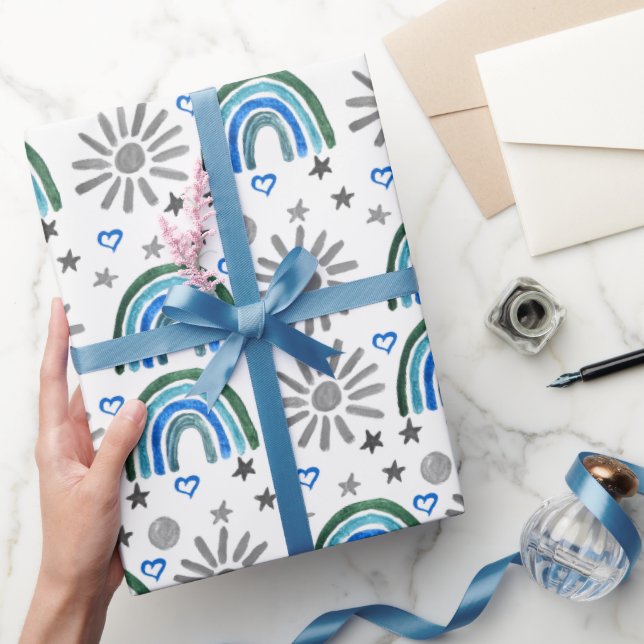 Rainbow Boho 1st Birthday Baby Shower Boy Presentpapper (Gifting)