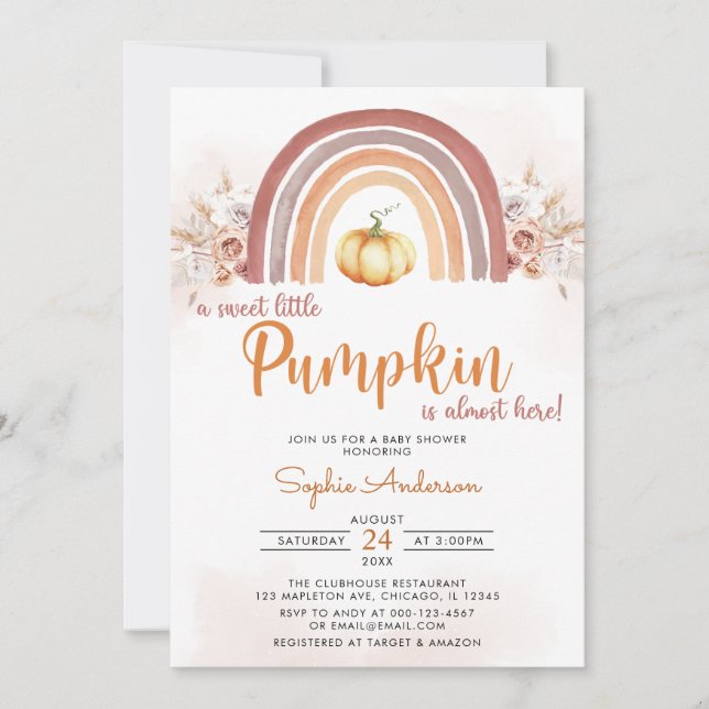 Rainbow Boho A Little Pumpkin Fall Baby Shower Inbjudningar (Framsida)