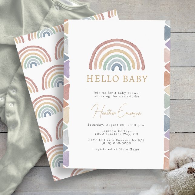 Rainbow Boho Baby Shower Inbjudningar (Rainbow Watercolor Boho Baby Shower Invitation by Painted Paperie
)