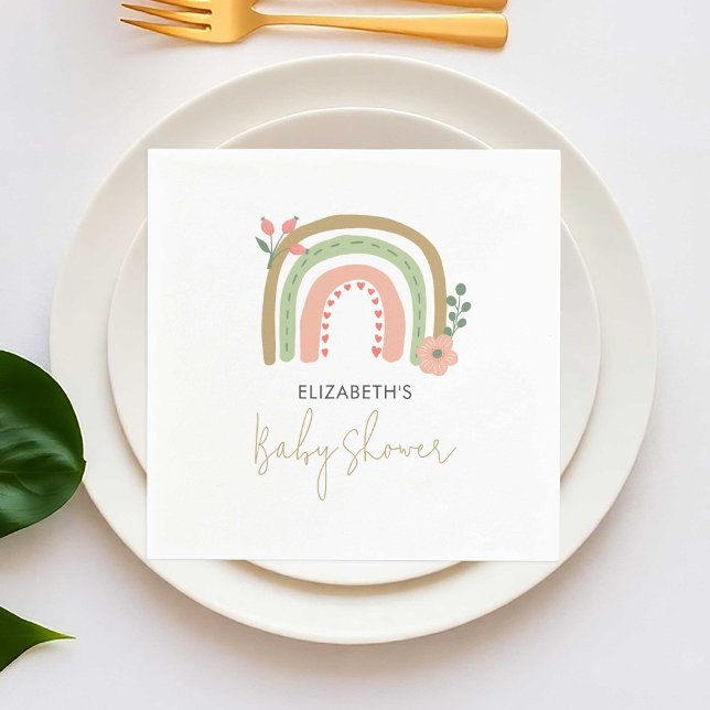 Rainbow Boho Baby Shower Muted Färg Earth Cute Pappersservett (Skapare uppladdad)