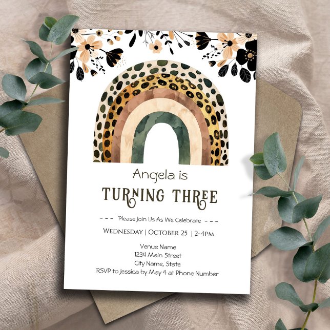 Rainbow Boho Blommigt 2:a födelsedagen Inbjudningar (Skapare uppladdad)