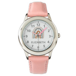 Rainbow boho brunbeige grått vit flicka namn armbandsur