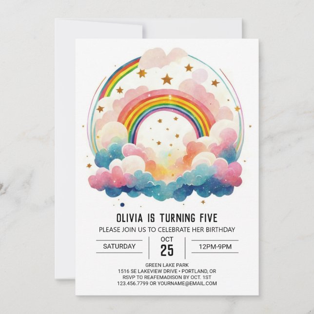 Rainbow Boho Clouds Girl Birthday Inbjudningar (Framsida)