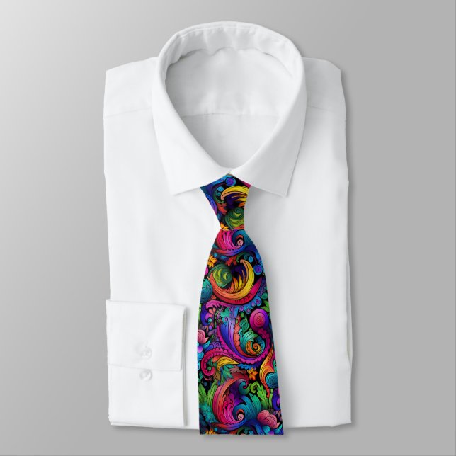 Rainbow Boho Paisley Necktie Slips (Bunden)