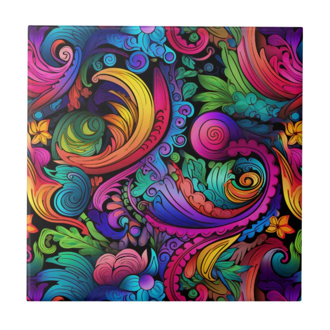 Rainbow Boho Paisley Tile Kakelplatta (Framsidan)