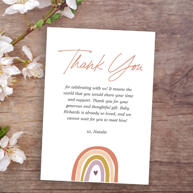 Rainbow Boho Peach  Baby Shower Tack Kort (Skapare uppladdad)