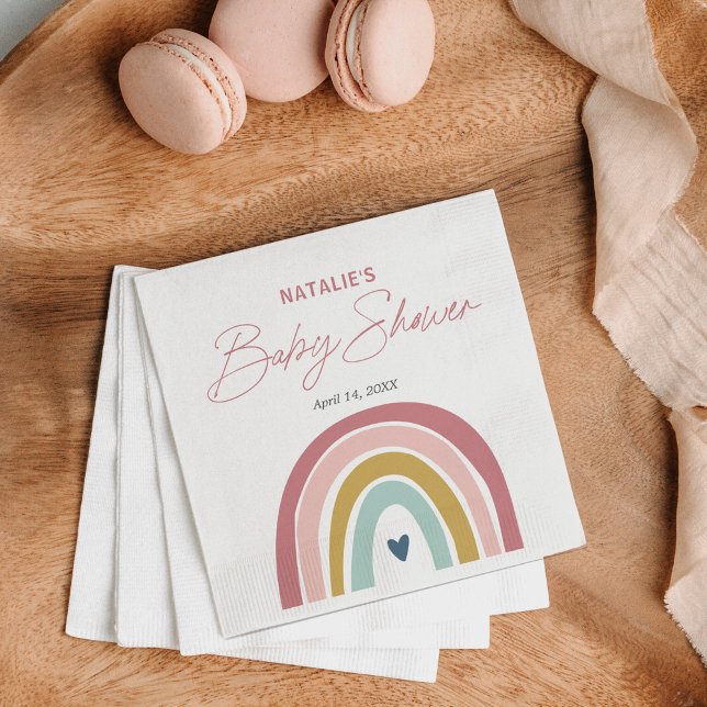 Rainbow Boho Rosa Blue Baby Shower Pappersservett (Skapare uppladdad)