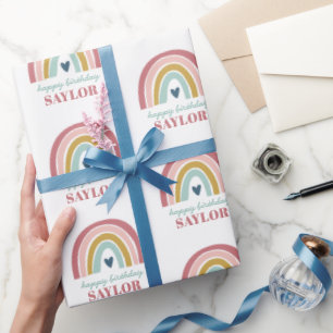 Rainbow Boho Rosa Blue Birthday Presentpapper