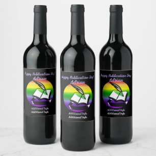 Rainbow Bok och Quill Vinflaska Etikett
