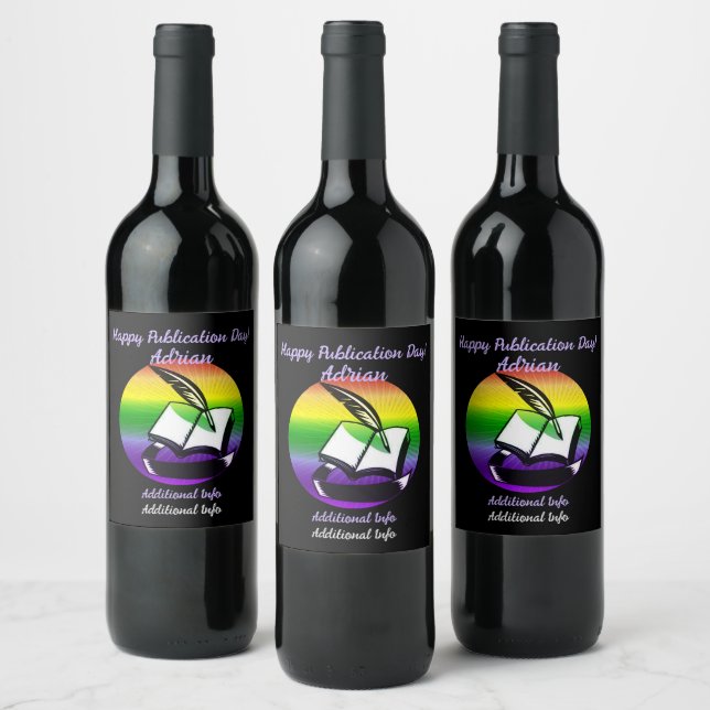Rainbow Bok och Quill Vinflaska Etikett (Flaskor)