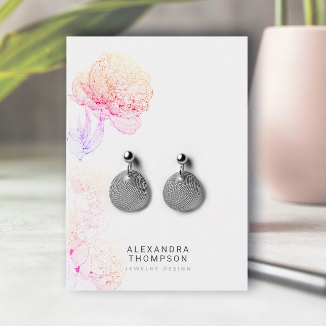 Rainbow Bold Peonies Blommigt Sketch Jewelry Visni Visitkort (floral earrings jewelry display card rainbow peonies art sketch modern minimalist elegant template)