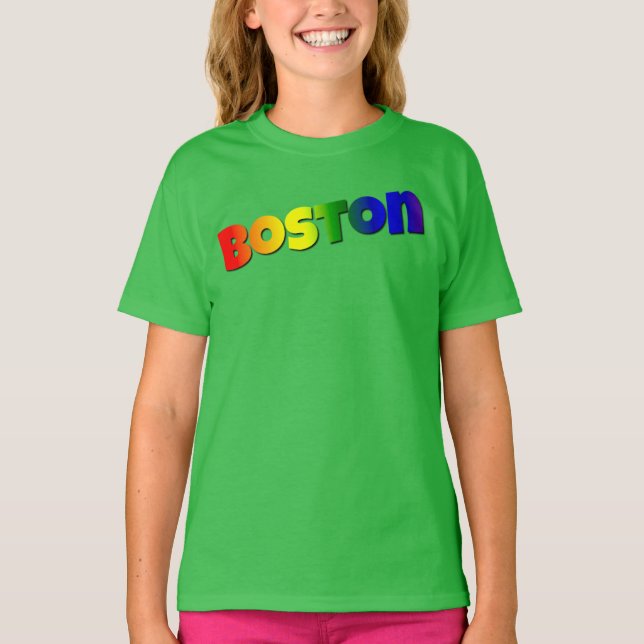 Rainbow Boston Font T Shirt (Framsida)