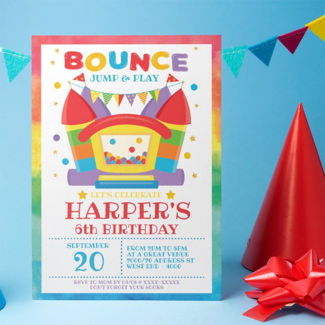 Rainbow Bounhus Födelsedagsfest inbjudan (Skapare uppladdad)